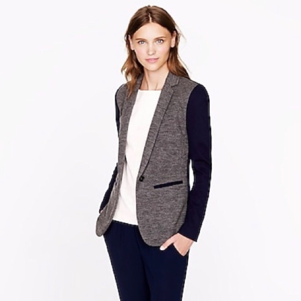 J. Crew Contrast Knit Wool Blend Fall Work Blazer